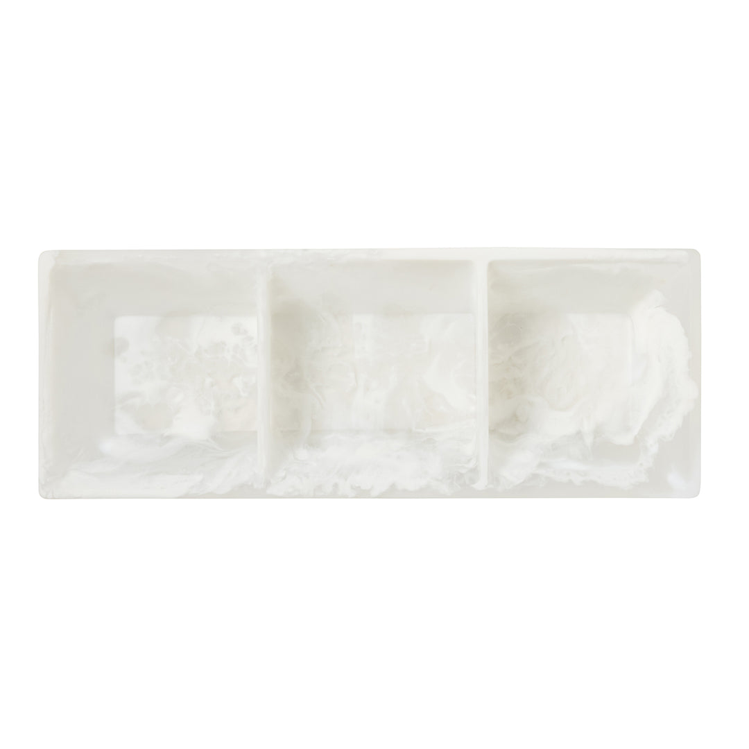 Olena White Swirled Resin Triple Snack Bowl