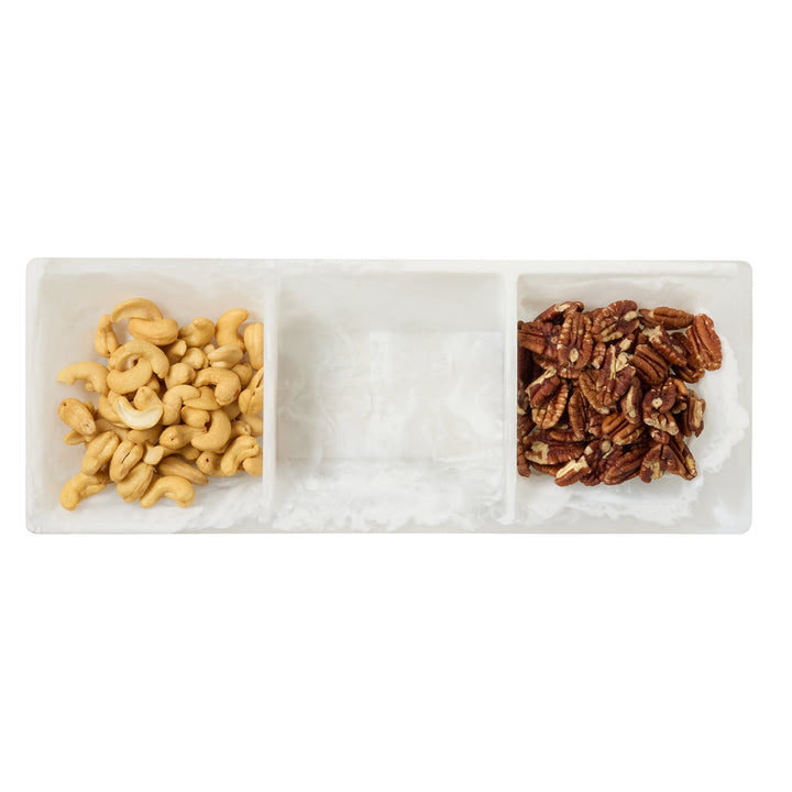 Olena White Swirled Resin Triple Snack Bowl
