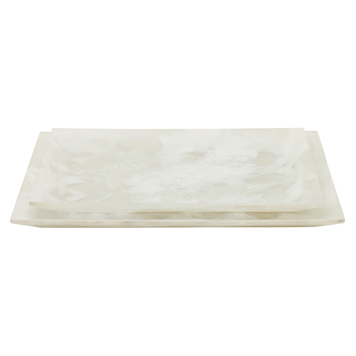 Olena White Swirled Rectangular Serving Tray Set of 2