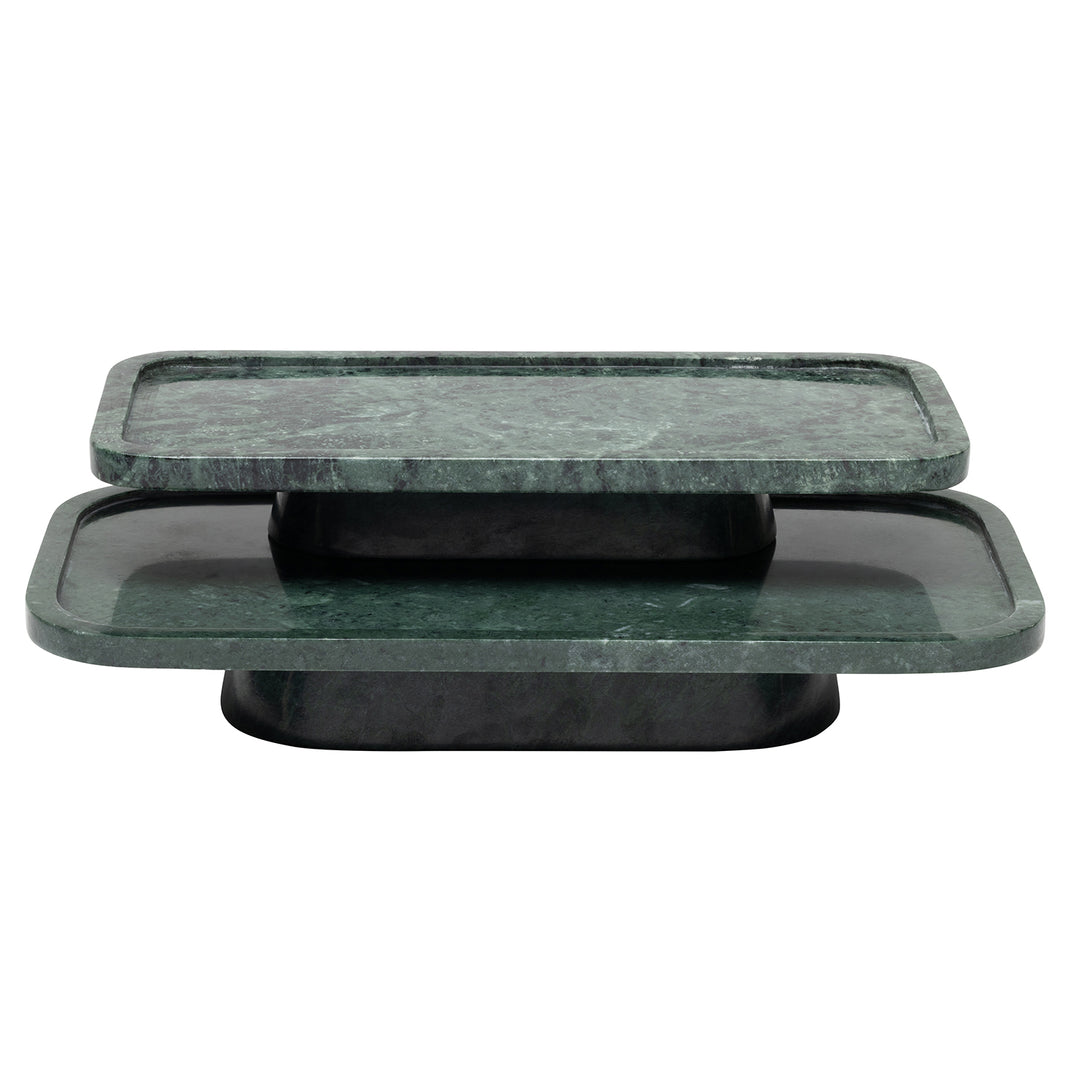 Pietro Dark Jade Marble Serving Platter W/ Stand Set/2