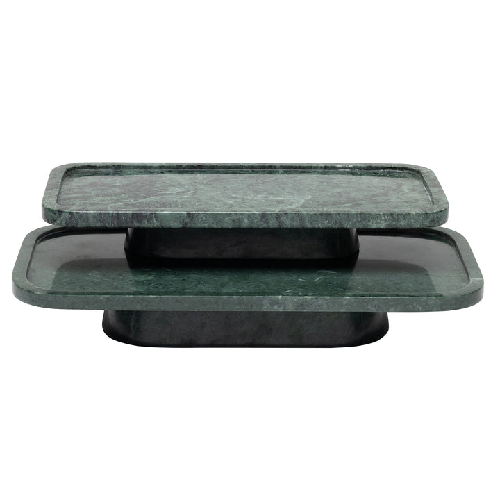 Pietro Dark Jade Marble Serving Platter W/ Stand Set/2