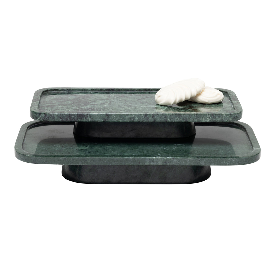 Pietro Dark Jade Marble Serving Platter W/ Stand Set/2