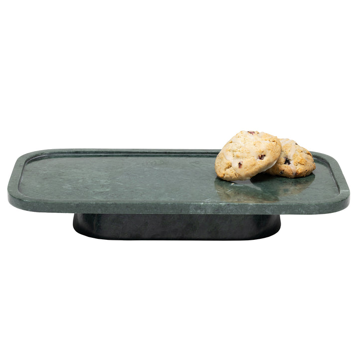 Pietro Dark Jade Marble Serving Platter W/ Stand Set/2