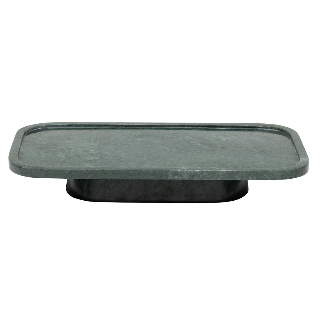 Pietro Dark Jade Marble Serving Platter W/ Stand Set/2