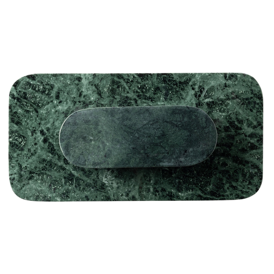 Pietro Dark Jade Marble Serving Platter W/ Stand Set/2