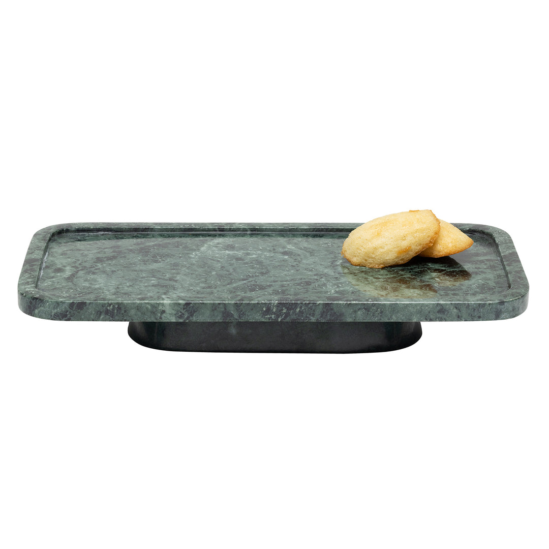 Pietro Dark Jade Marble Serving Platter W/ Stand Set/2