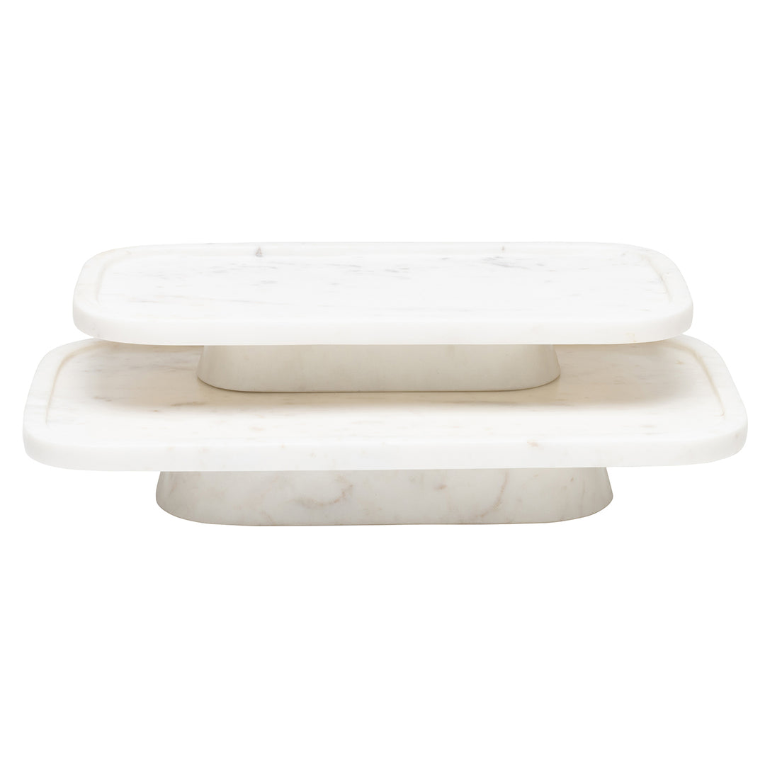 Pietro White Marble Serving Platter W/ Stand Set/2