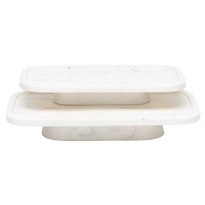 Pietro White Marble Serving Platter W/ Stand Set/2