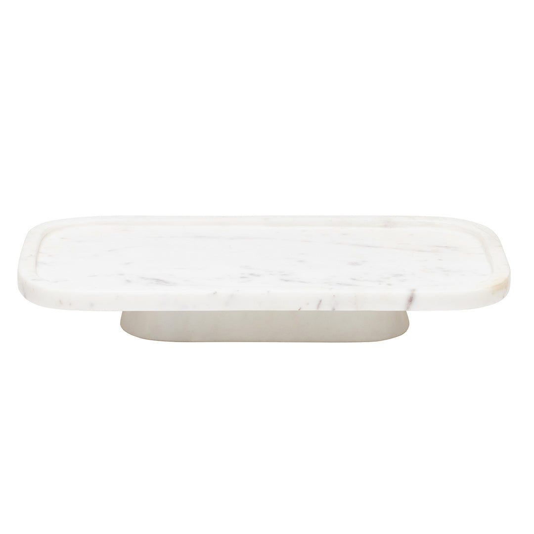 Pietro White Marble Serving Platter W/ Stand Set/2