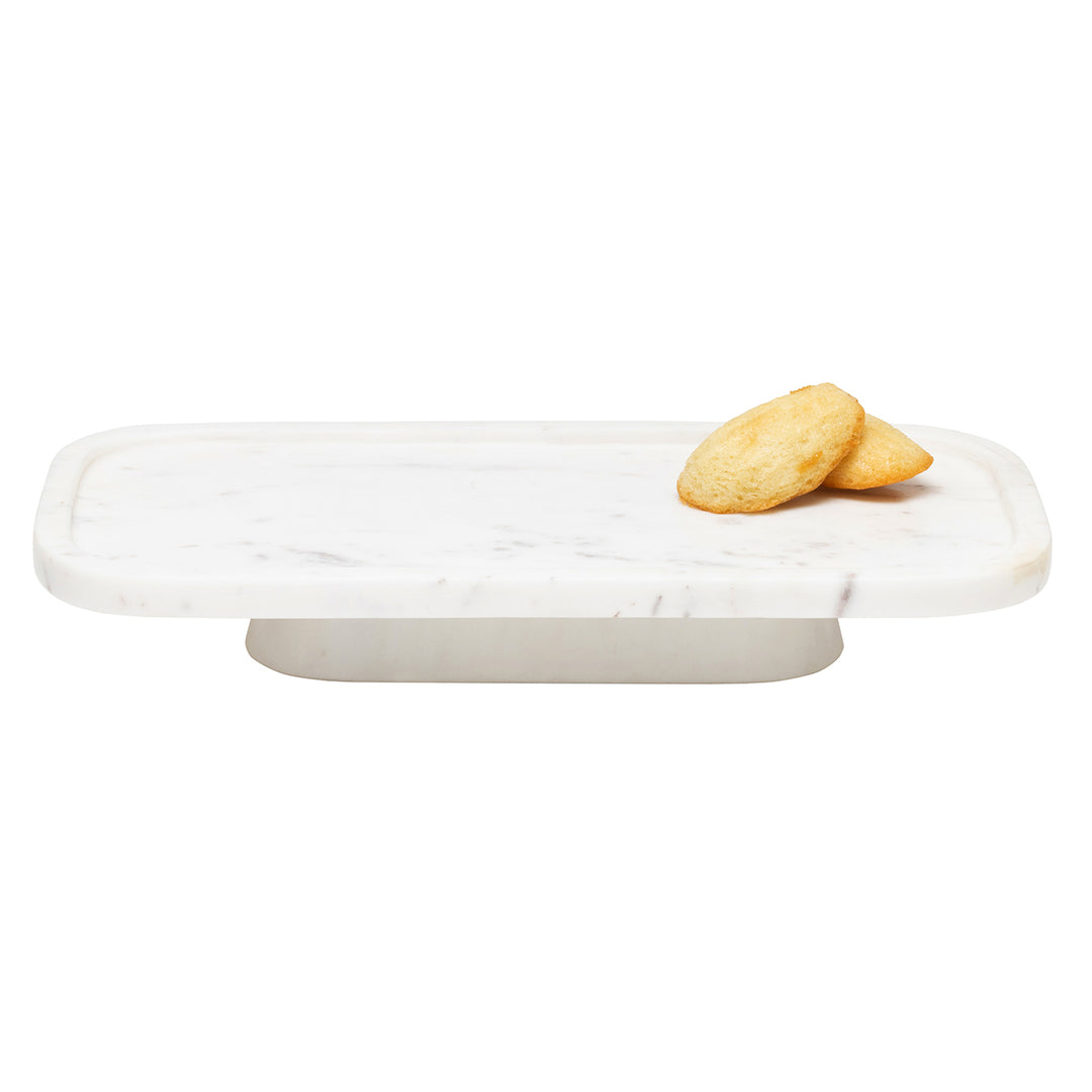 Pietro White Marble Serving Platter W/ Stand Set/2