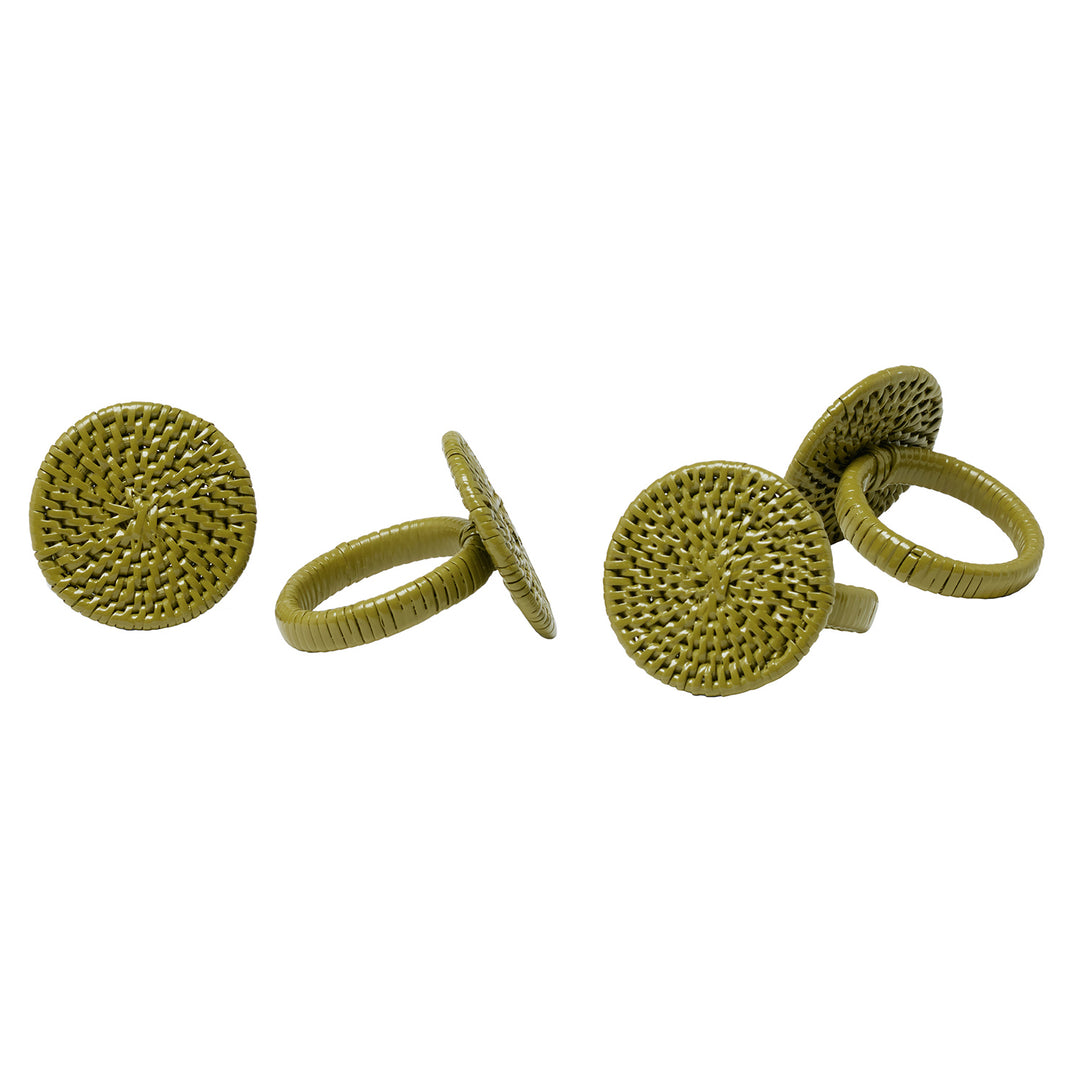 Tanya Polished Green Rattan Napkin Ring Set/4