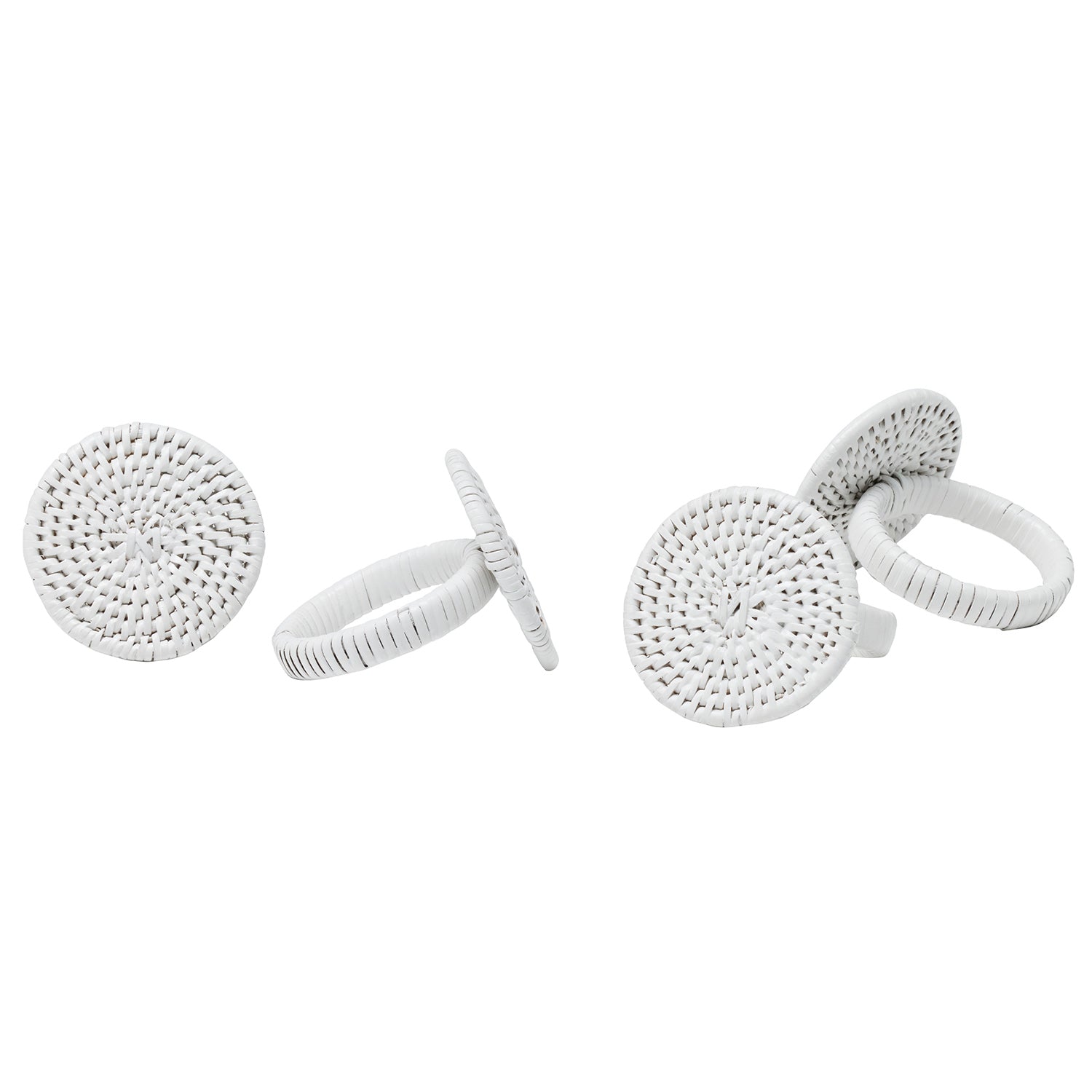 Tanya Polished White Rattan Napkin Ring Set - Thumbnail 3