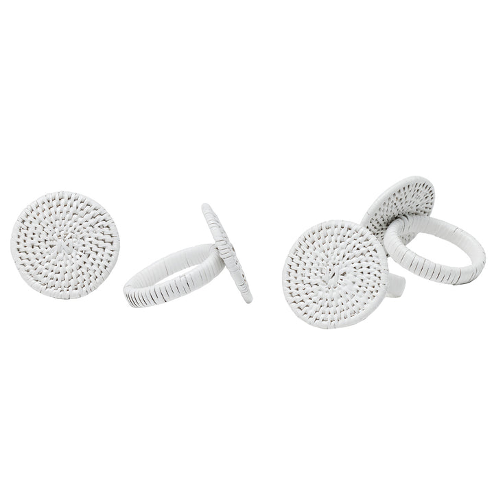 Tanya Polished White Rattan Napkin Ring Set/4