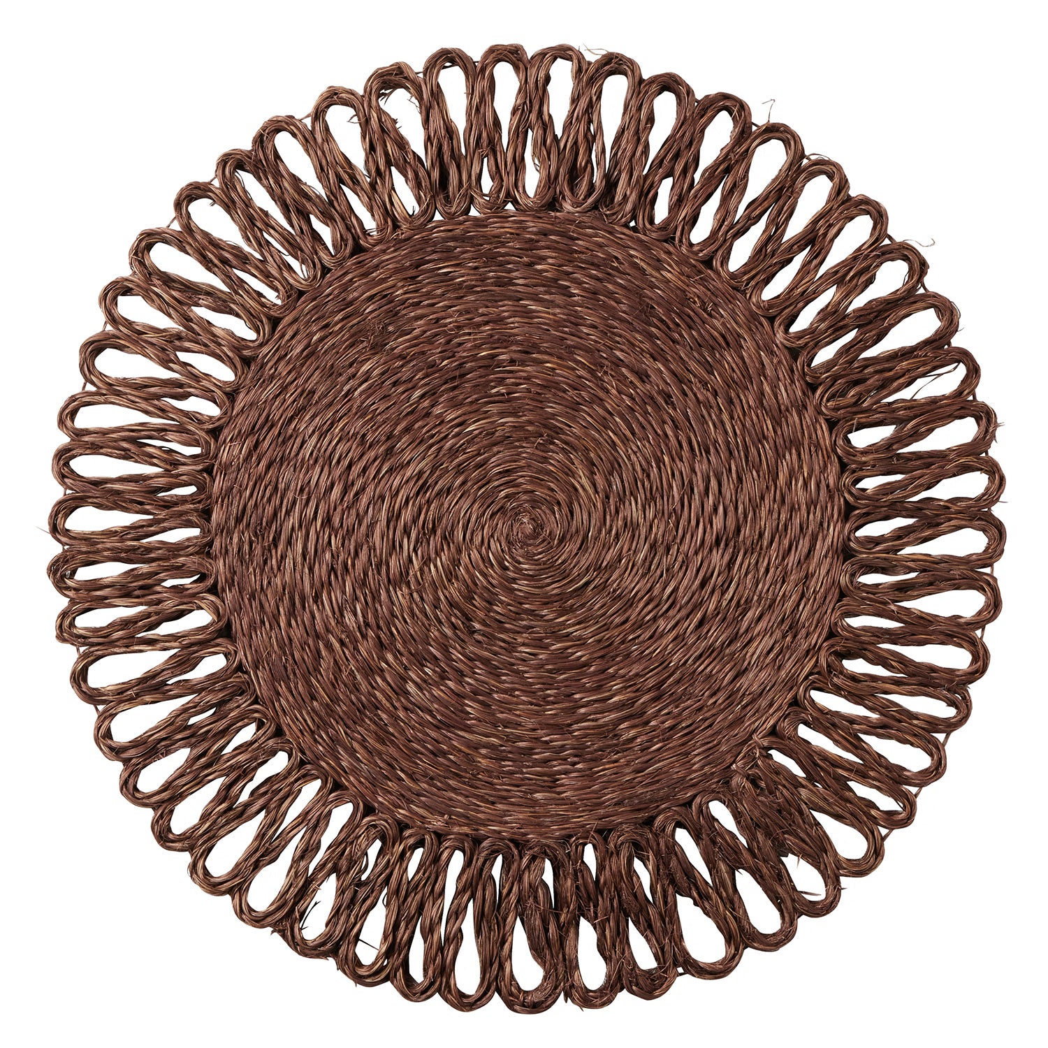 Teigan Brown Floral Design Abaca Round Placemat - Thumbnail 2