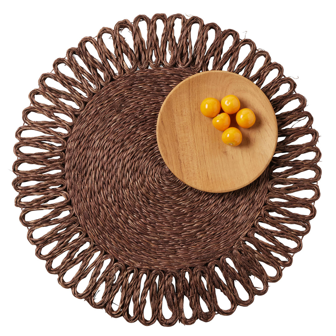 Teigan Brown Floral Design Abaca Round Placemat Set of 4