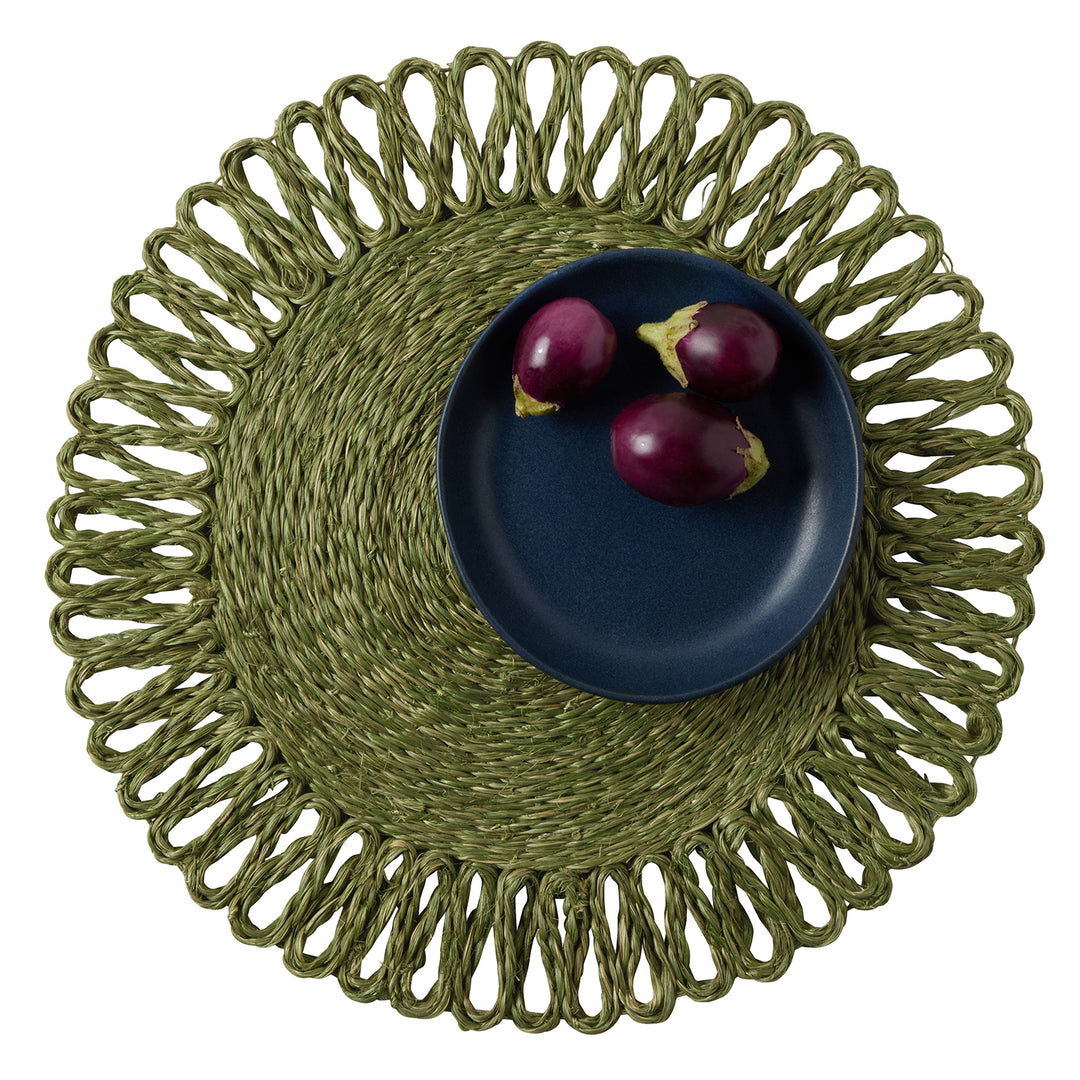 Teigan Olive Floral Design Abaca Round Placemat Set of 4