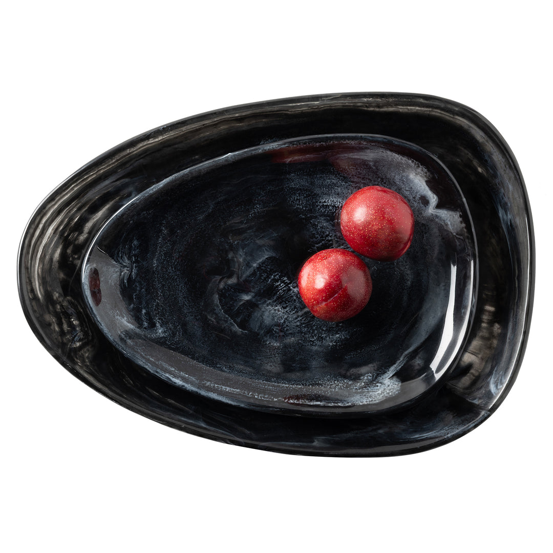 Vashti Charcoal Resin Oval Serving Platter Set/2