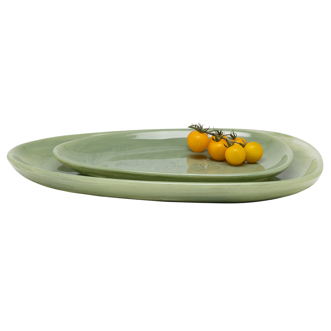 Vashti Sage Resin Oval Serving Platter Set/2