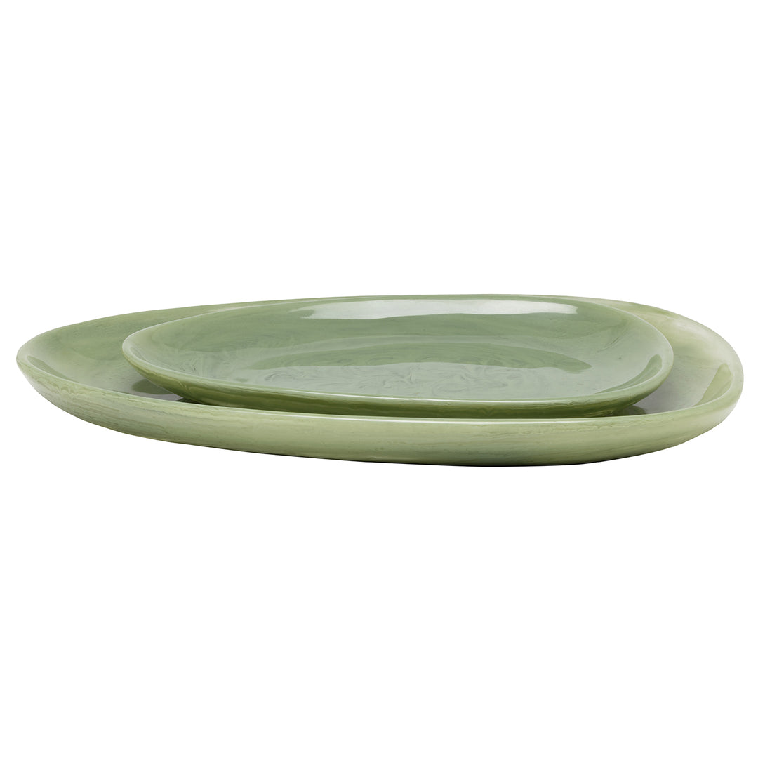Vashti Sage Resin Oval Serving Platter Set/2