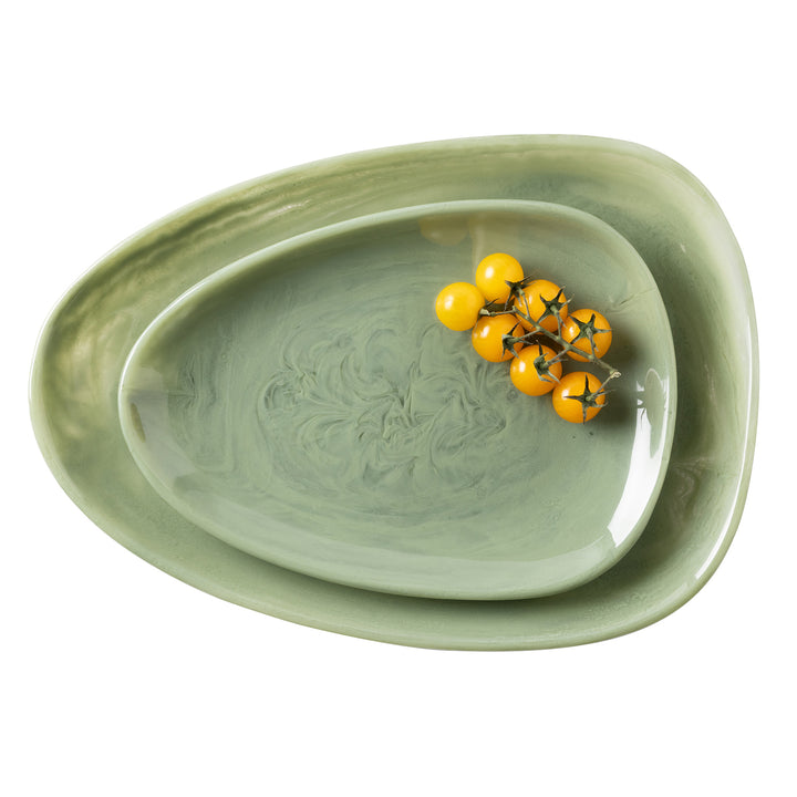 Vashti Sage Resin Oval Serving Platter Set/2