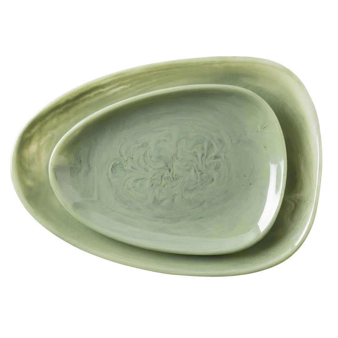 Vashti Sage Resin Oval Serving Platter Set/2