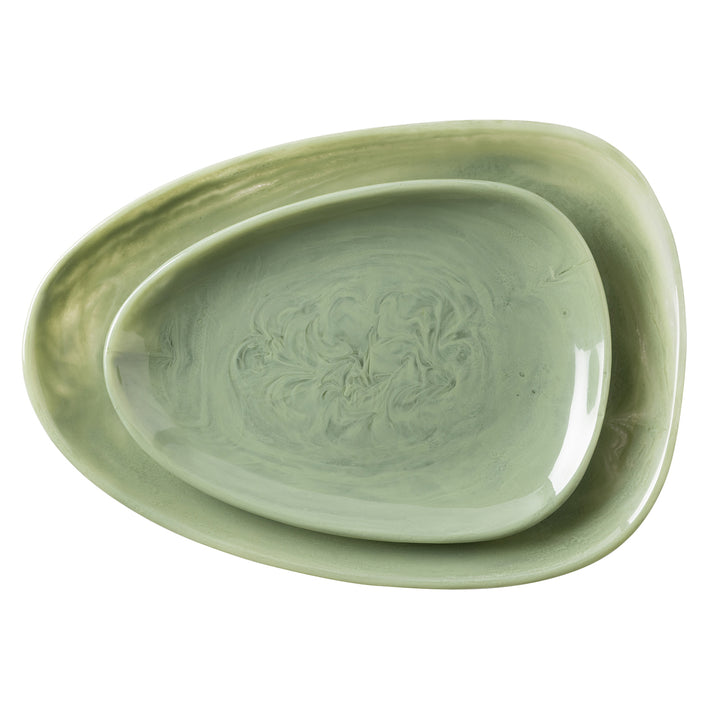 Vashti Sage Resin Oval Serving Platter Set/2
