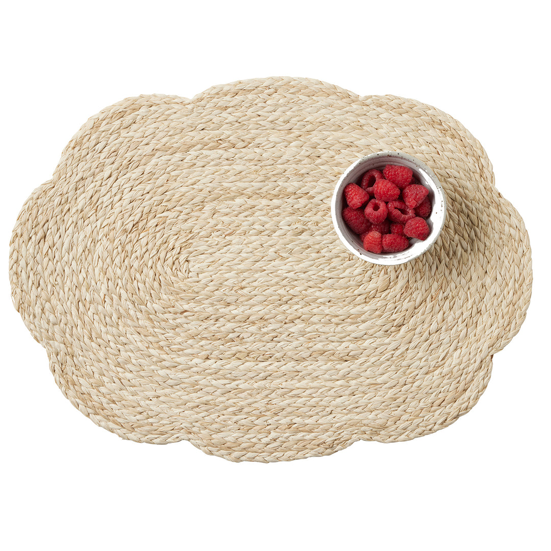 Vera Oval Bleached Flower Raffia Placemat Set of 4