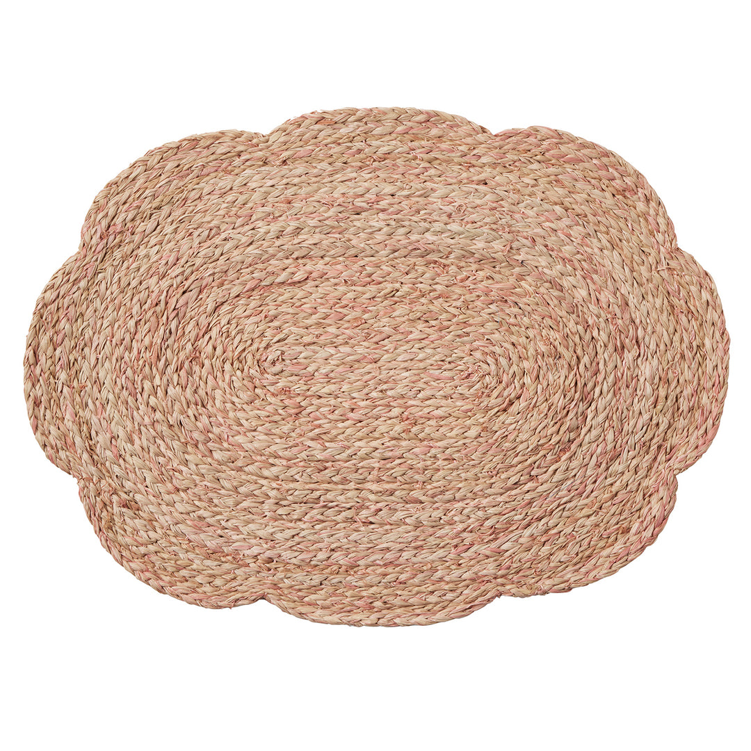 Vera Oval Light Pink Flower Raffia Placemat Set of 4