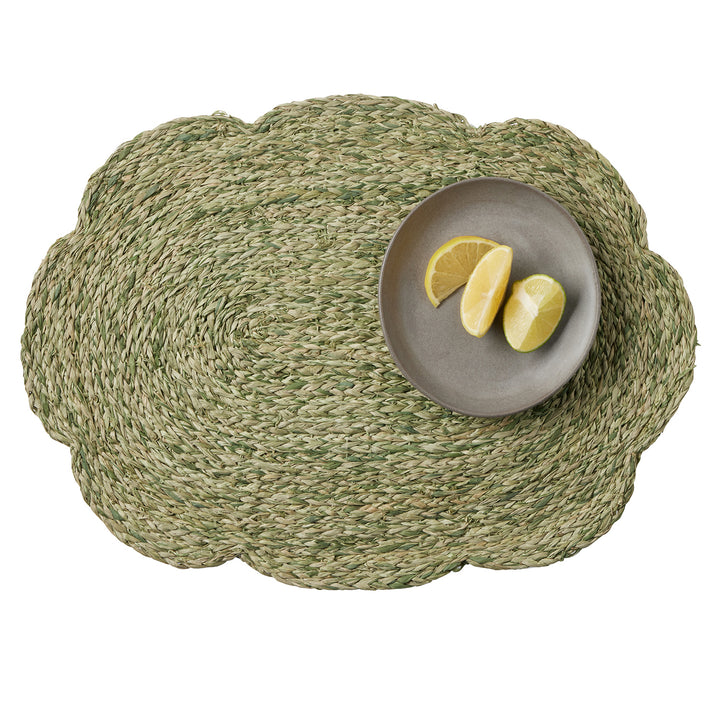 Vera Oval Green Flower Raffia Placemat Set of 4