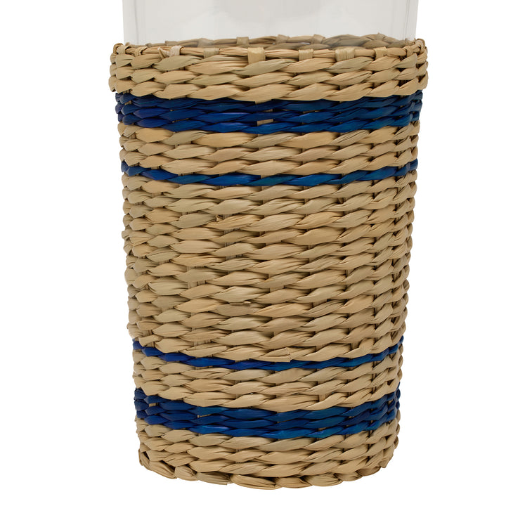 Zaley Natural/Navy Stripe Seagrass Highball Glasses Set/6