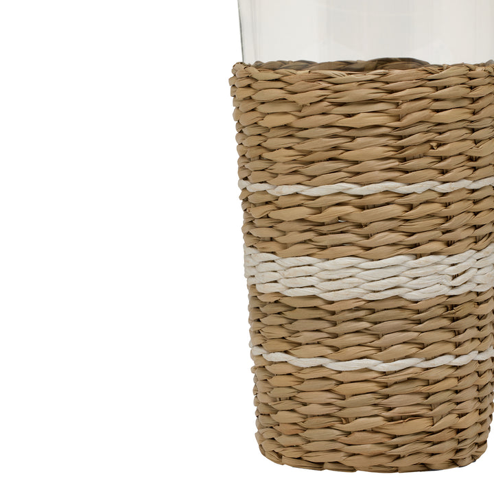 Zaley Natural/White Stripe Seagrass Highball Glasses Set/6