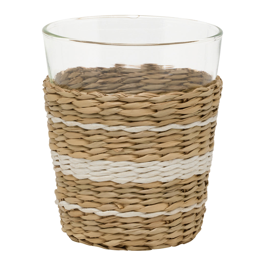 Zaley Natural/White Stripe Seagrass Tumbler Glasses Set/6