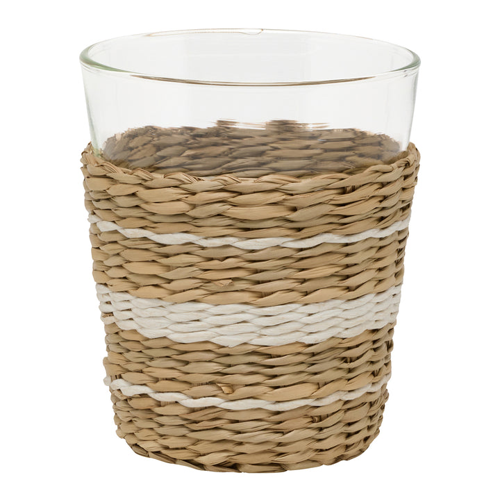 Zaley Natural/White Stripe Seagrass Tumbler Glasses Set/6