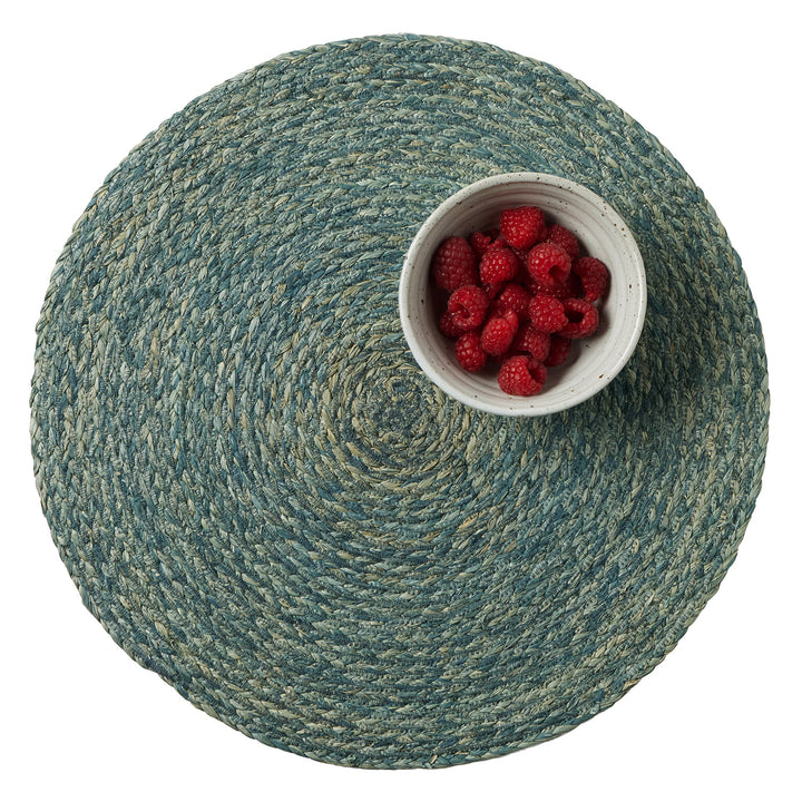 Zoey Teal Raffia Placemat Set/4 (Round)