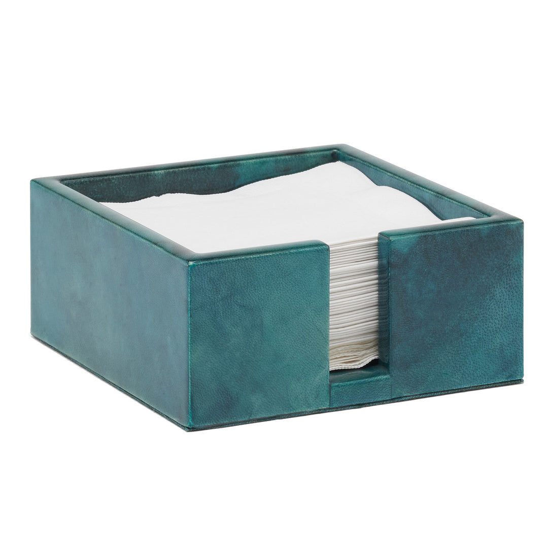 Nelson Blue Gloss Vellum Leather Cocktail Napkin Tray Set/2