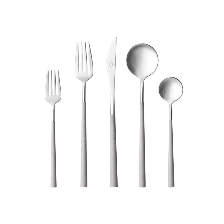 Costa Nova Mito Vintage Cloud Grey Stainless Steel Flatware 5 Pc. Set