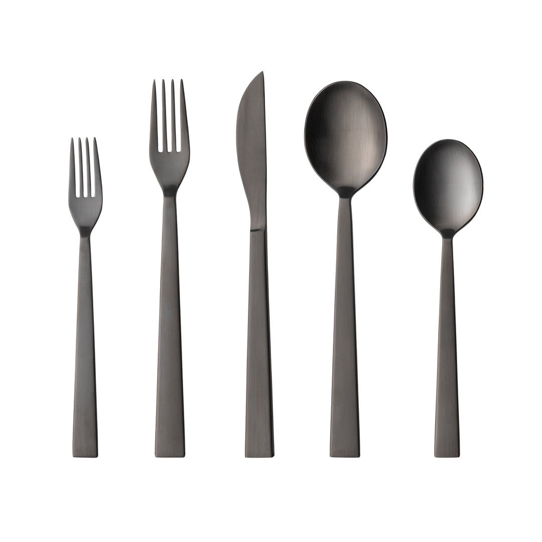 Costa Nova Sen Brushed Black Stainless Steel Flatware 5 Pc. Set