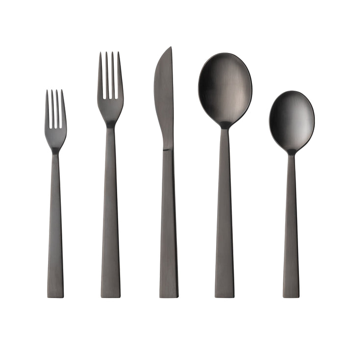 Costa Nova Sen Brushed Black Stainless Steel Flatware 5 Pc. Set