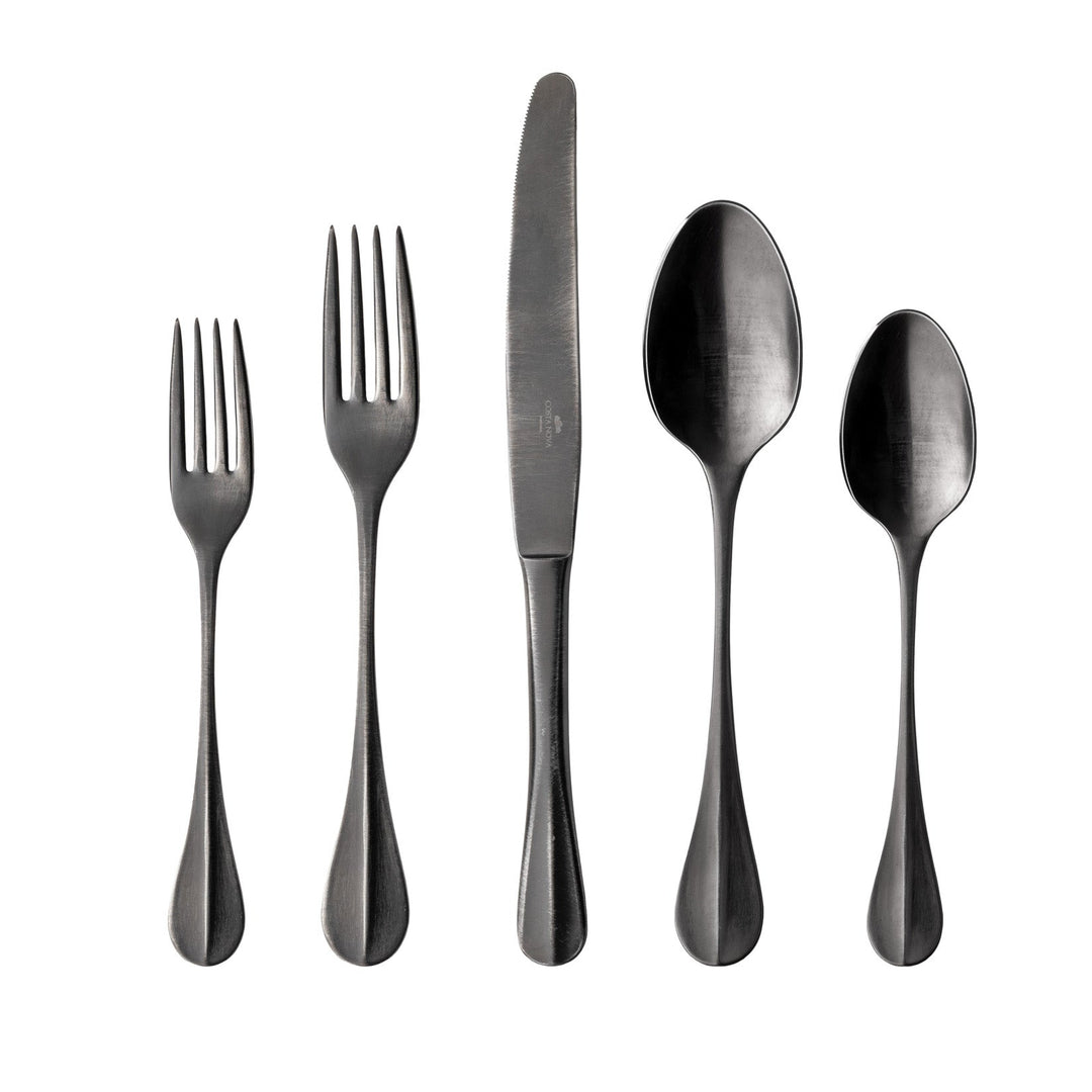 Costa Nova Nau Antique Black Stainless Steel Flatware 5 Pc. Set