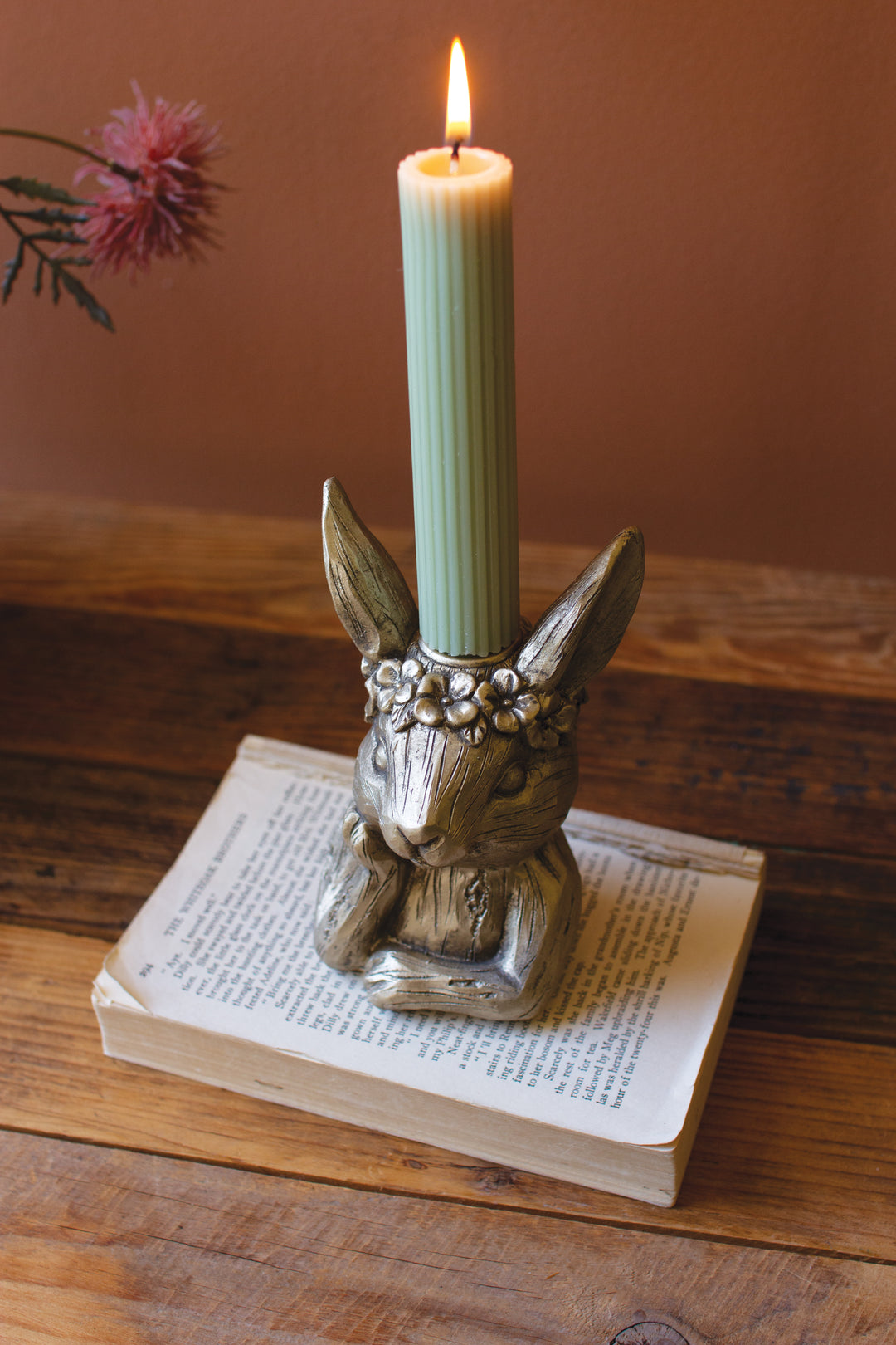 Painted Resin Rabbit Taper Candle Holder Set of Four