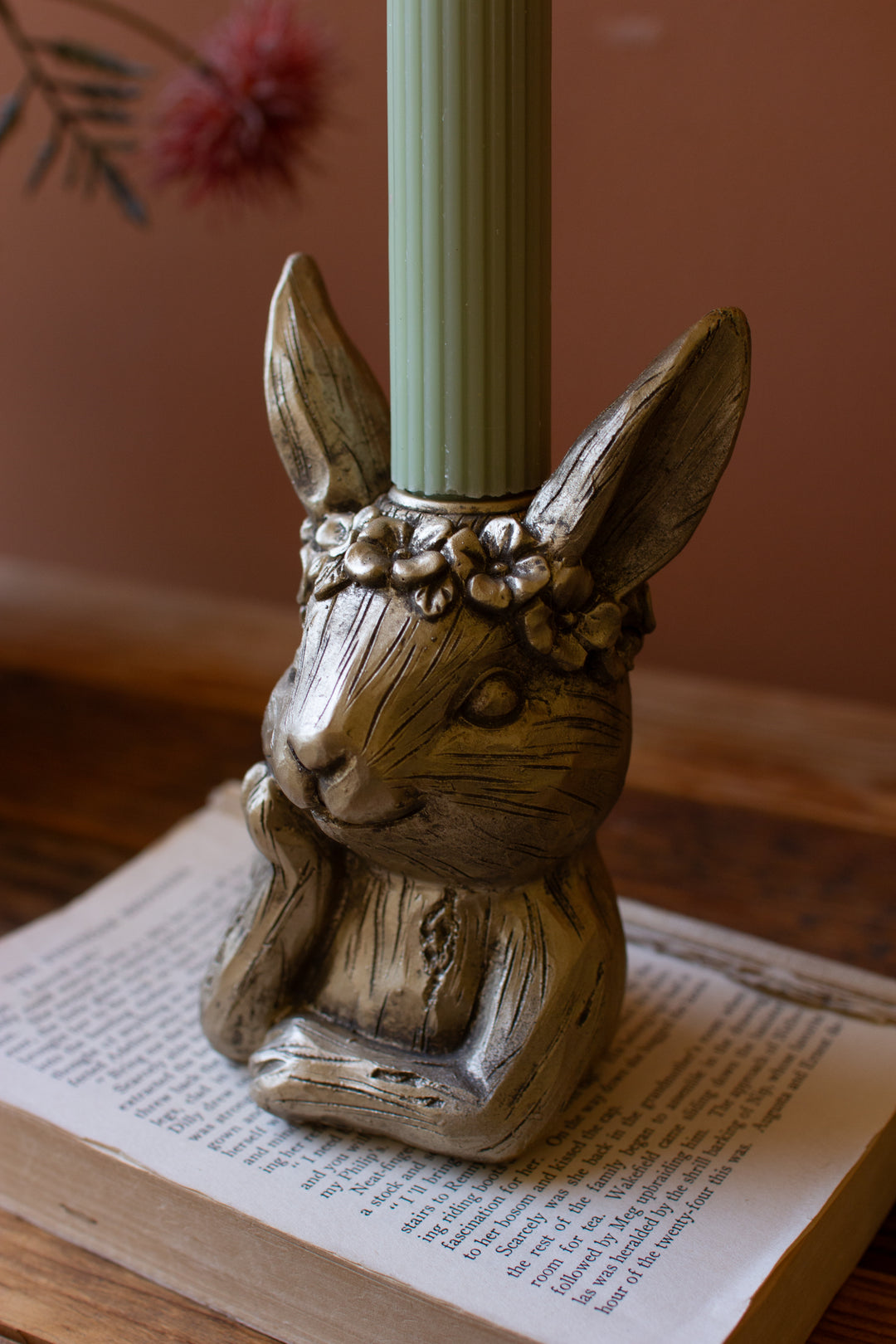 Painted Resin Rabbit Taper Candle Holder Set of Four