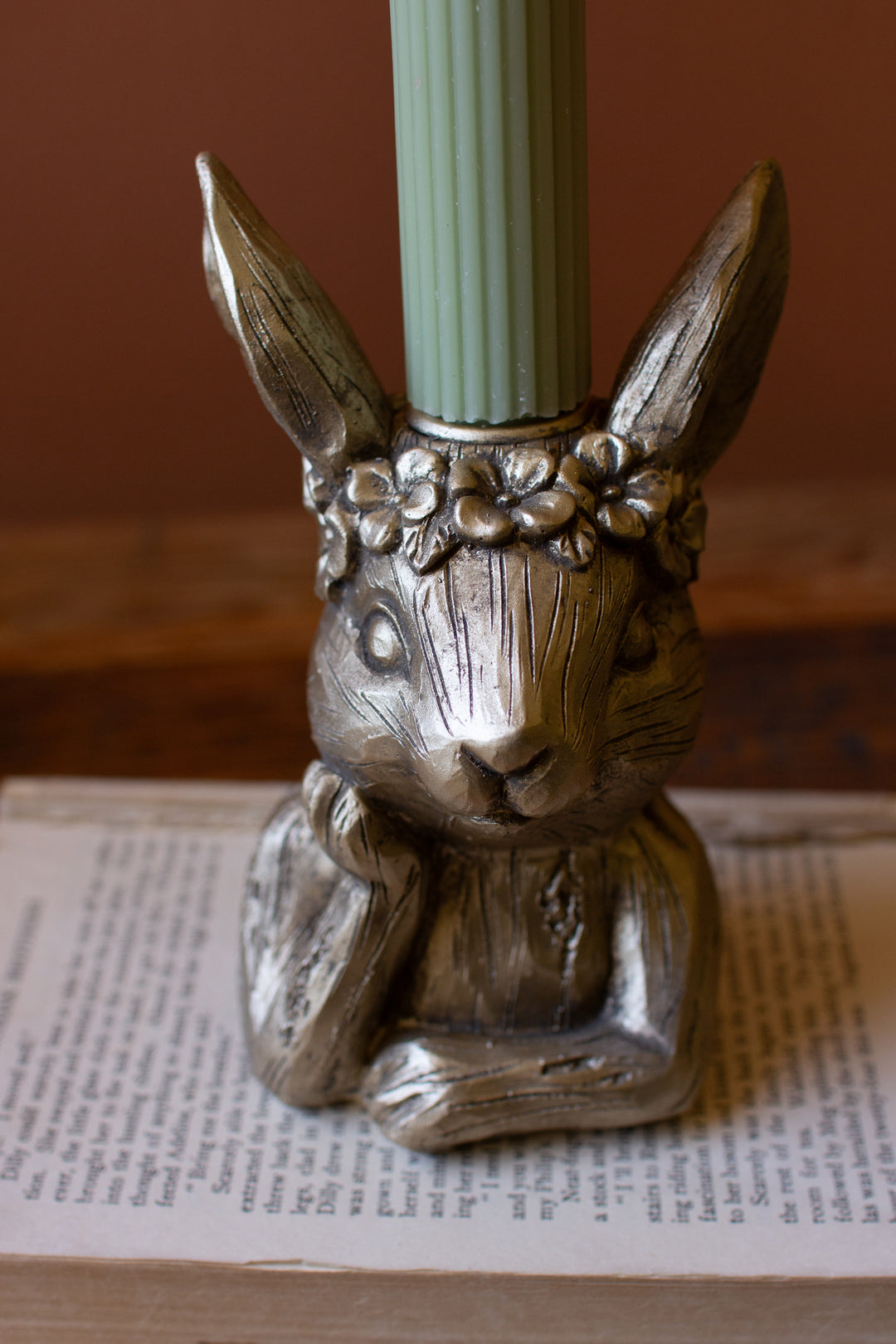 Painted Resin Rabbit Taper Candle Holder Set of Four