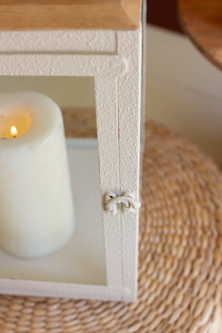 Set of 2 Metal and Wood Lanterns with Glass Sides