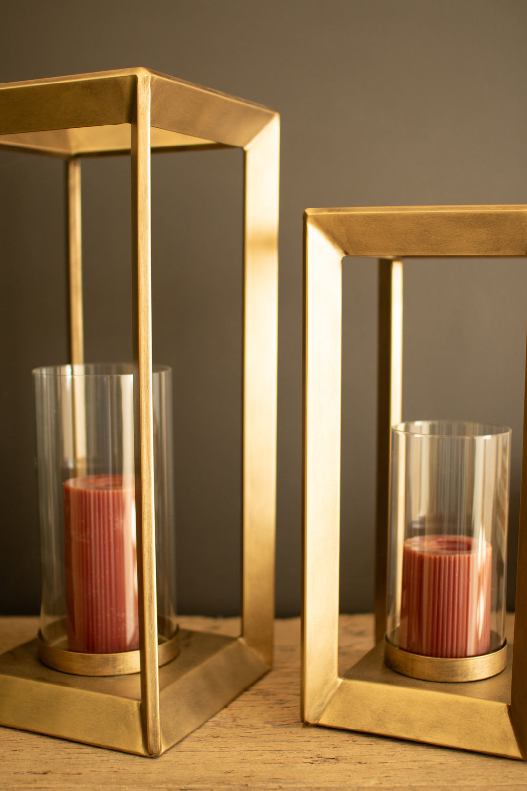 Set of 2 Metal Framed Lanterns with Clear Glass Hurricanes