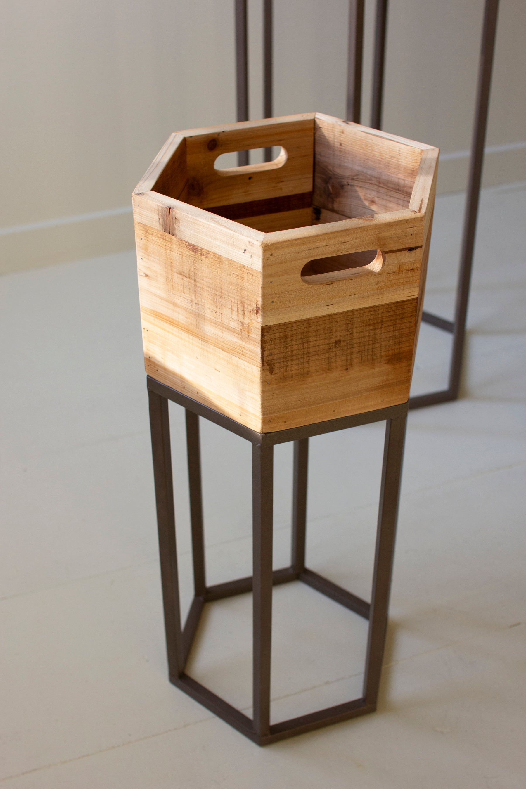 Kalalou Hexagon Recycled Wood Planter - Thumbnail 2