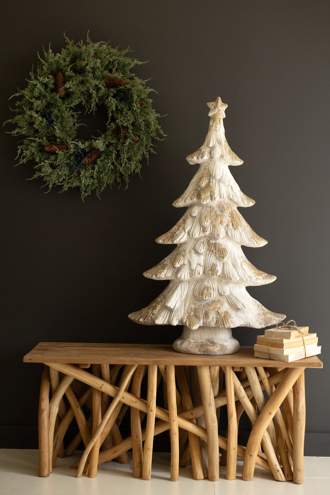 Antique White Faux Concrete Christmas Tree 39"T