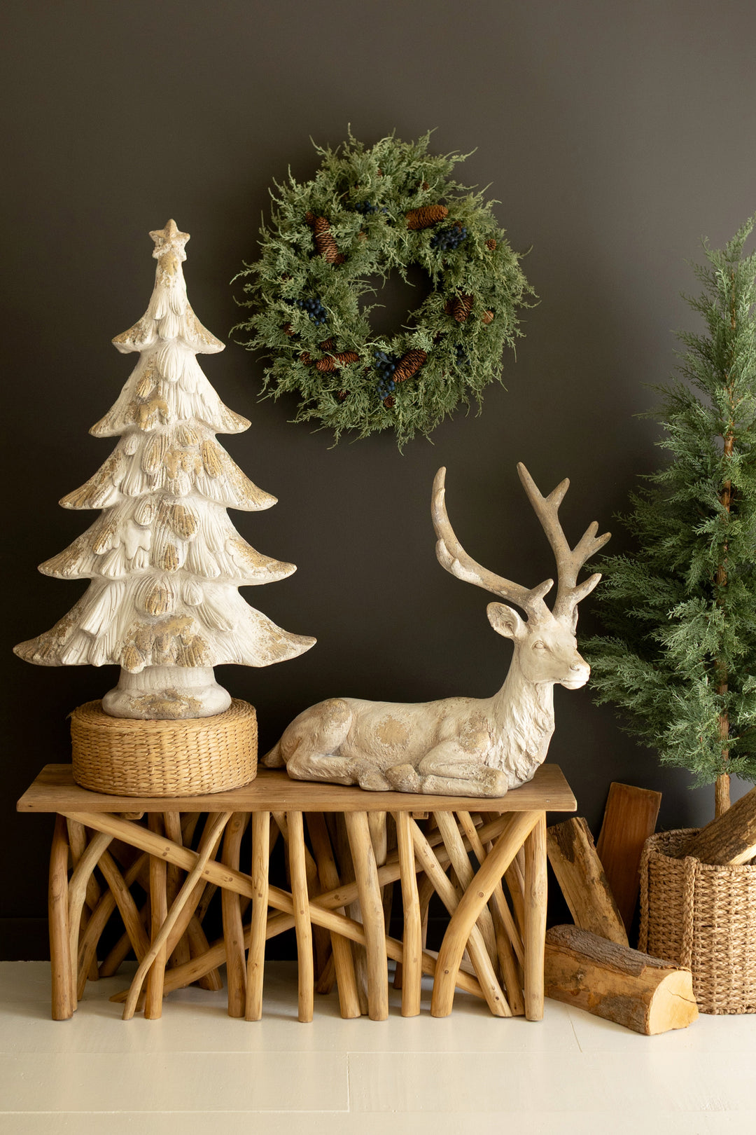 Antique White Faux Concrete Christmas Tree 39"T