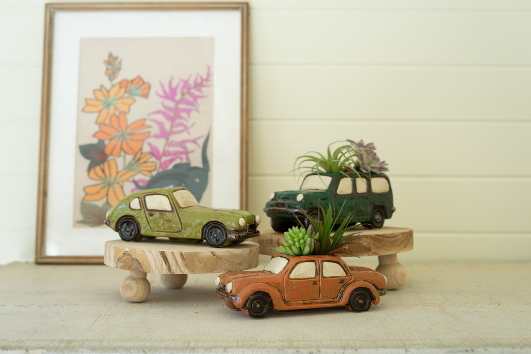 Set Of 3 Ceramic Cars Planters