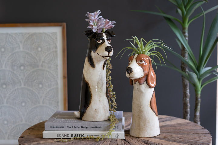 Set Of 2 Ceramic Dog Planters