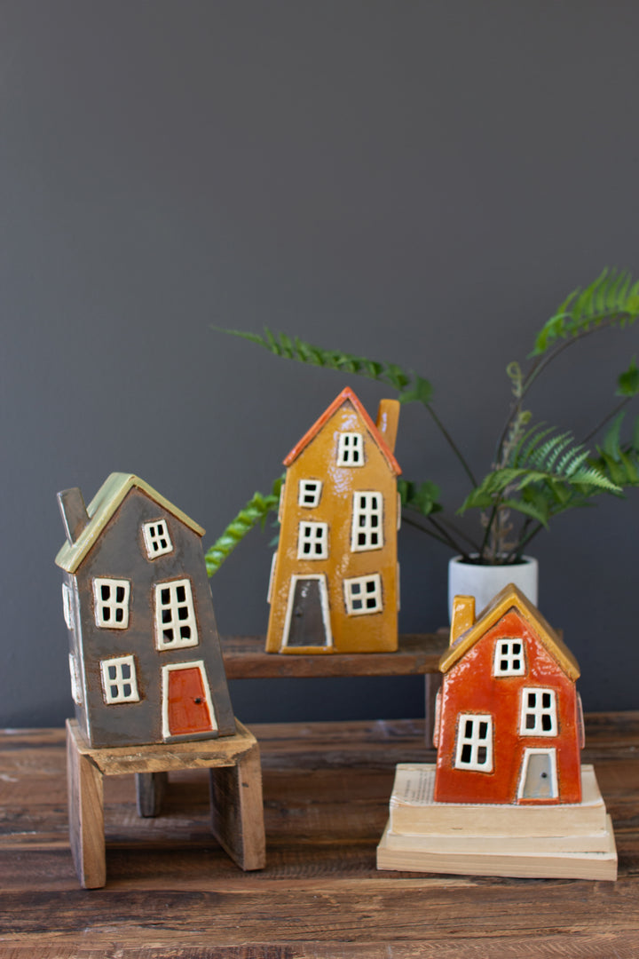 Set of 3 Wonky Ceramic Houses